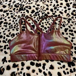 Curves n combatboots red shimmer sports bra